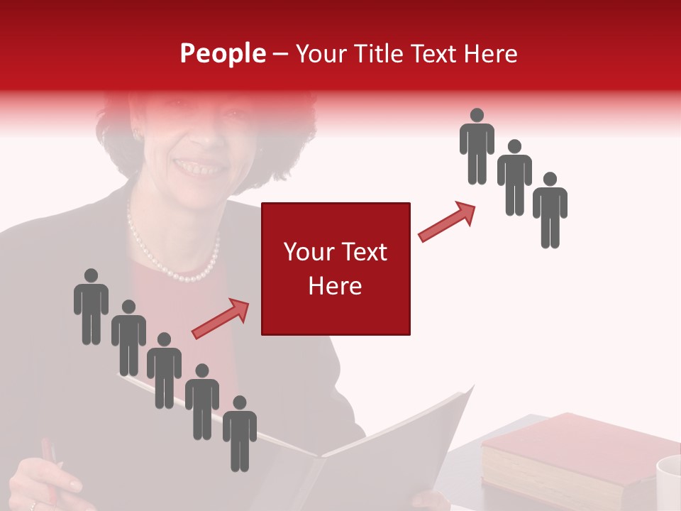 Smiling Business Woman At Desk PowerPoint Template