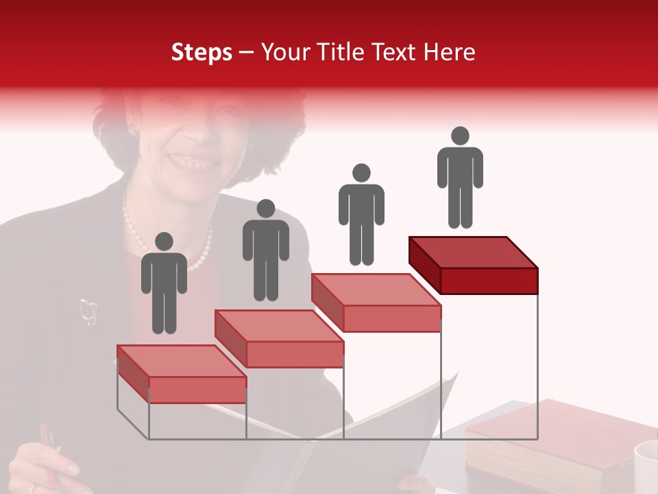 Smiling Business Woman At Desk PowerPoint Template