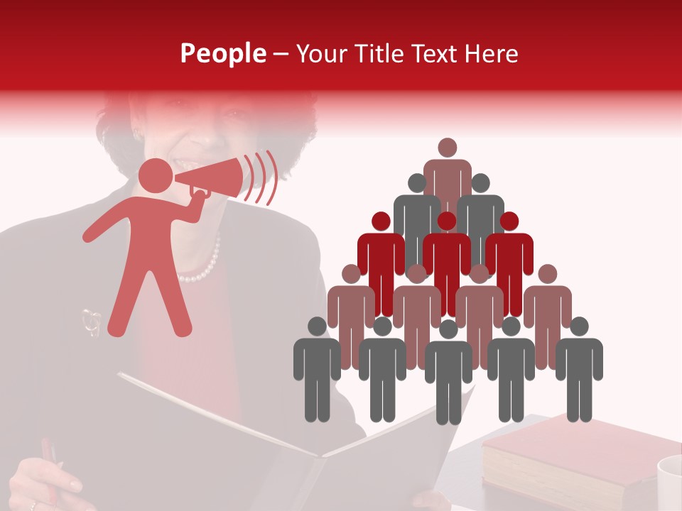 Smiling Business Woman At Desk PowerPoint Template