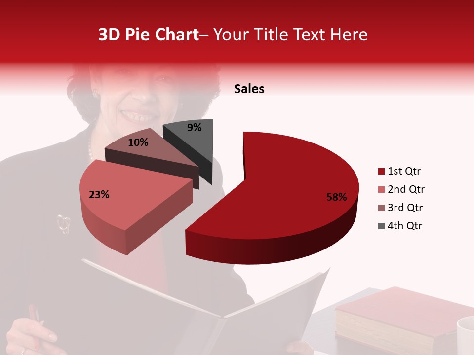 Smiling Business Woman At Desk PowerPoint Template