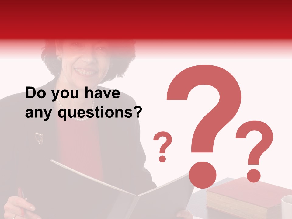 Smiling Business Woman At Desk PowerPoint Template