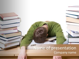 The Sleeping Student With Books Isolated On A White Background PowerPoint Template