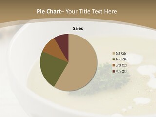 White Bowl Of Asparagus Soup With Chervil And Drops Of Cream. Grainy Bread On Background. Healthy Food. PowerPoint Template