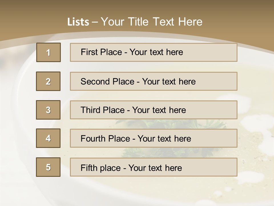 White Bowl Of Asparagus Soup With Chervil And Drops Of Cream. Grainy Bread On Background. Healthy Food. PowerPoint Template