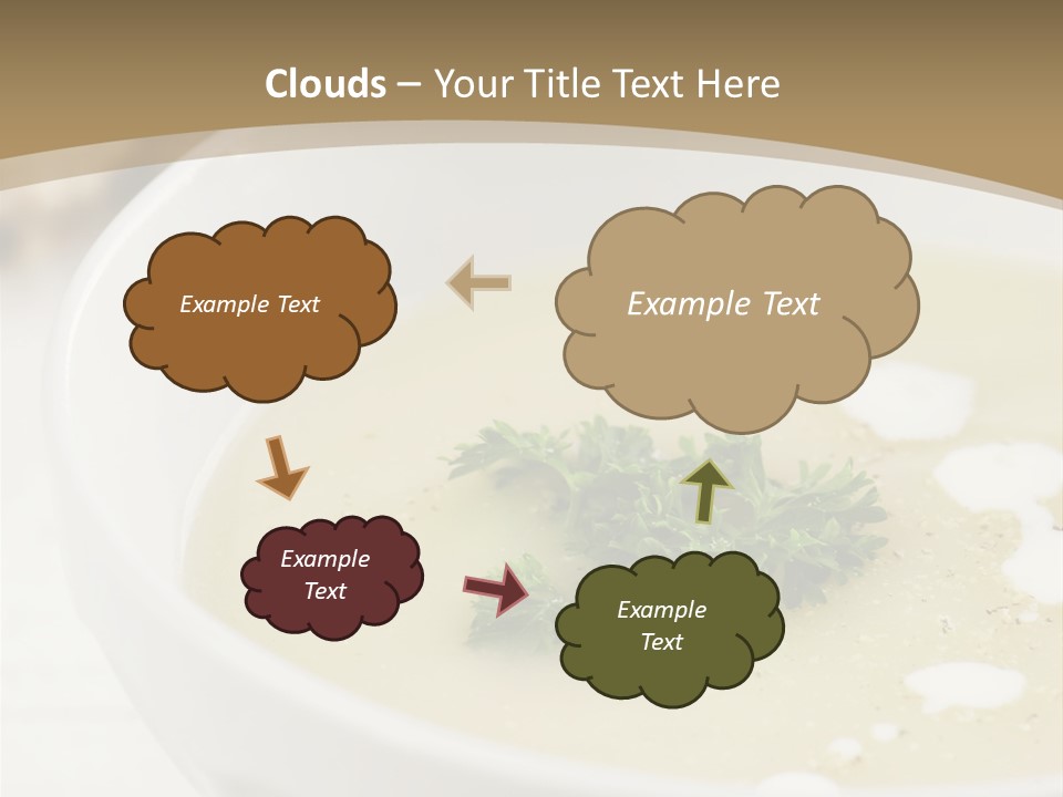 White Bowl Of Asparagus Soup With Chervil And Drops Of Cream. Grainy Bread On Background. Healthy Food. PowerPoint Template