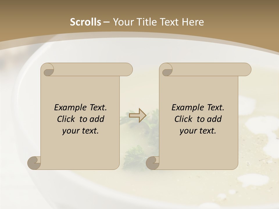 White Bowl Of Asparagus Soup With Chervil And Drops Of Cream. Grainy Bread On Background. Healthy Food. PowerPoint Template