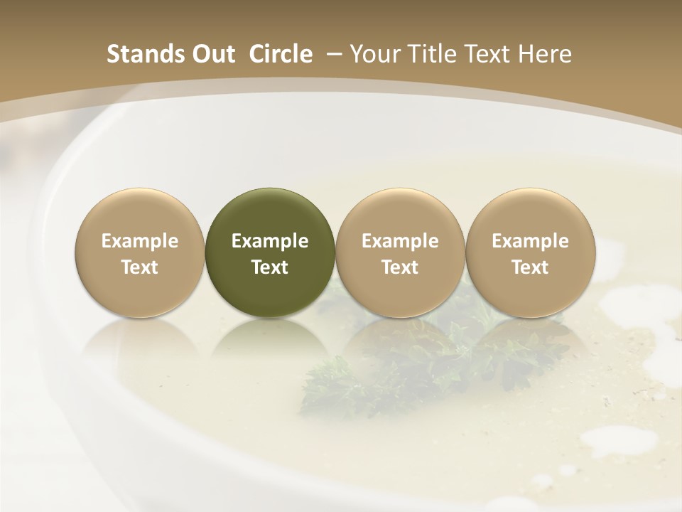 White Bowl Of Asparagus Soup With Chervil And Drops Of Cream. Grainy Bread On Background. Healthy Food. PowerPoint Template