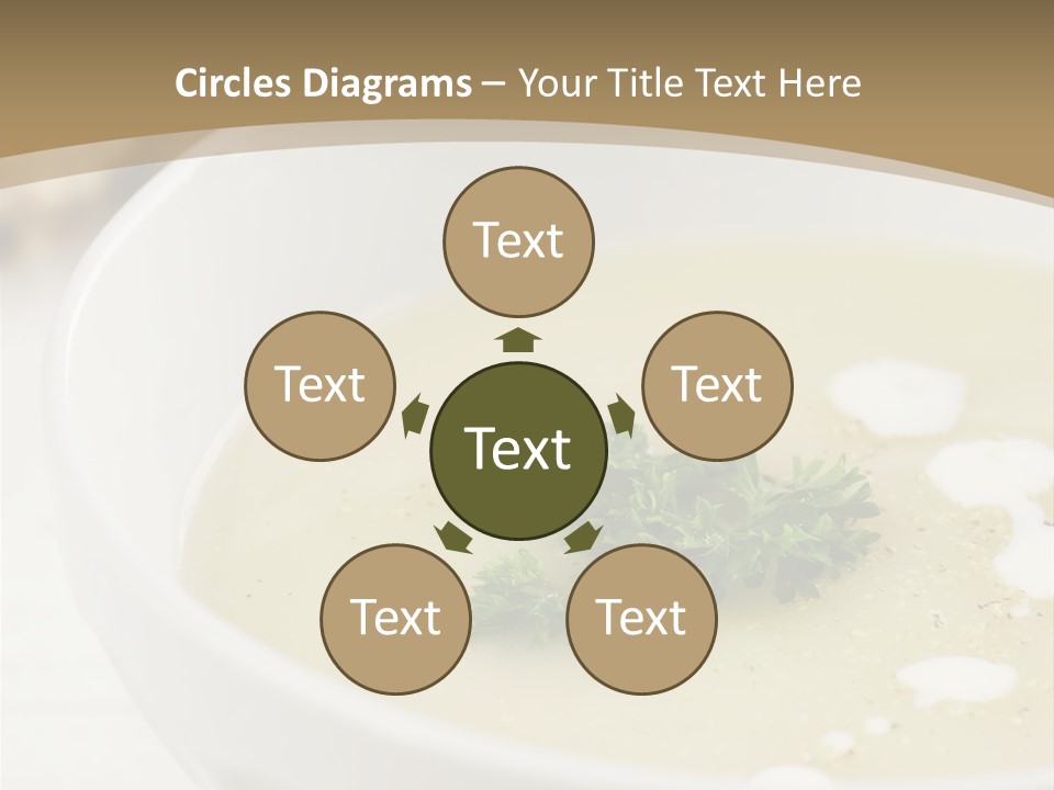 White Bowl Of Asparagus Soup With Chervil And Drops Of Cream. Grainy Bread On Background. Healthy Food. PowerPoint Template