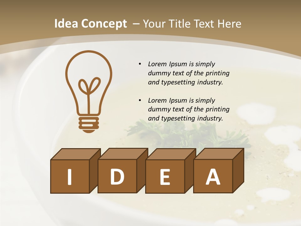 White Bowl Of Asparagus Soup With Chervil And Drops Of Cream. Grainy Bread On Background. Healthy Food. PowerPoint Template