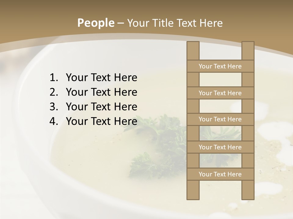 White Bowl Of Asparagus Soup With Chervil And Drops Of Cream. Grainy Bread On Background. Healthy Food. PowerPoint Template