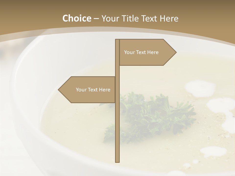 White Bowl Of Asparagus Soup With Chervil And Drops Of Cream. Grainy Bread On Background. Healthy Food. PowerPoint Template