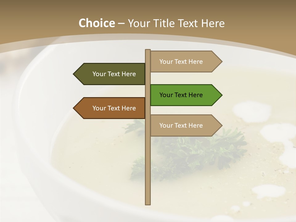 White Bowl Of Asparagus Soup With Chervil And Drops Of Cream. Grainy Bread On Background. Healthy Food. PowerPoint Template