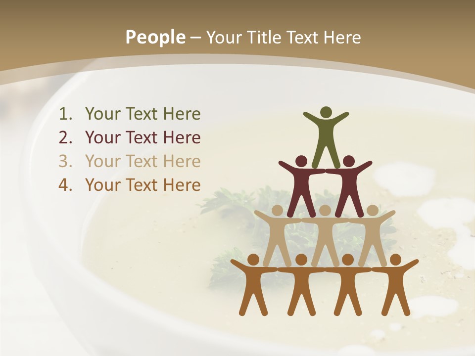 White Bowl Of Asparagus Soup With Chervil And Drops Of Cream. Grainy Bread On Background. Healthy Food. PowerPoint Template