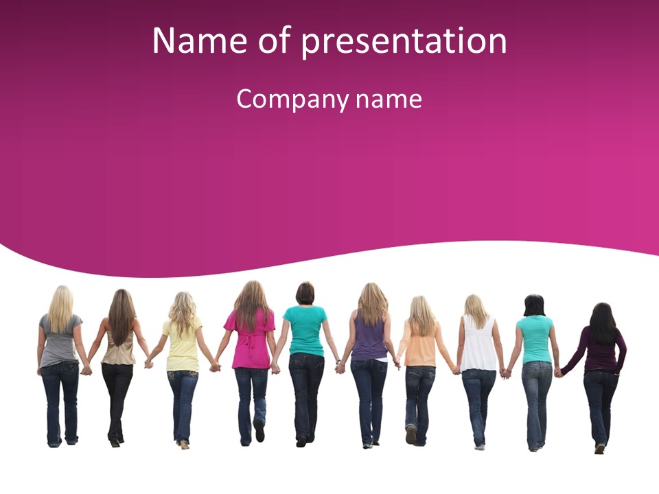 Ten Beautiful Young Women, Walking Hand In Hand. PowerPoint Template