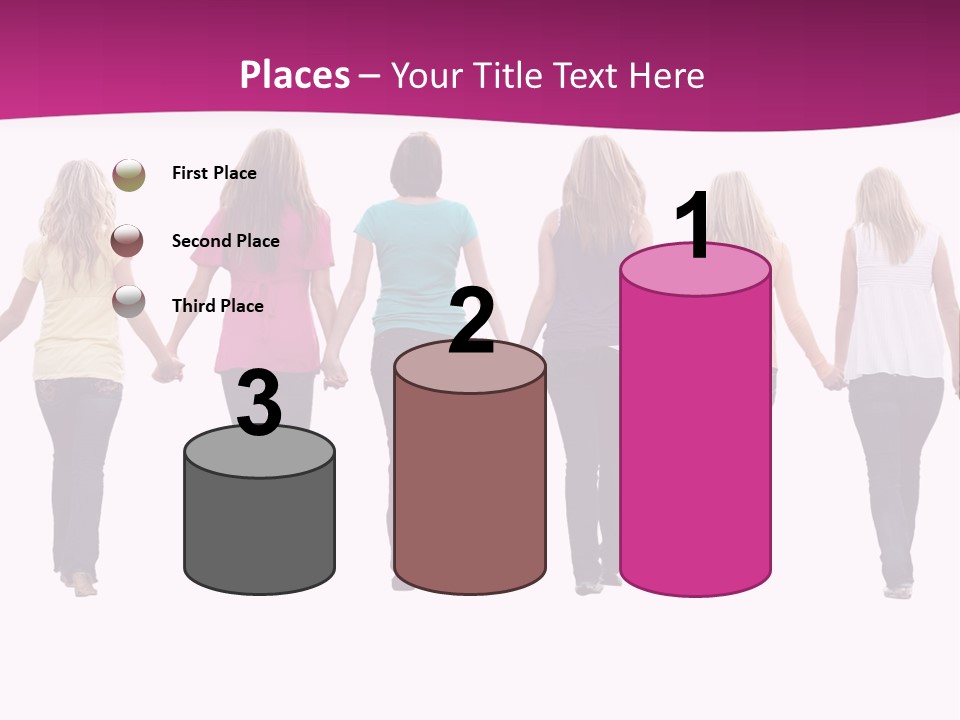 Ten Beautiful Young Women, Walking Hand In Hand. PowerPoint Template