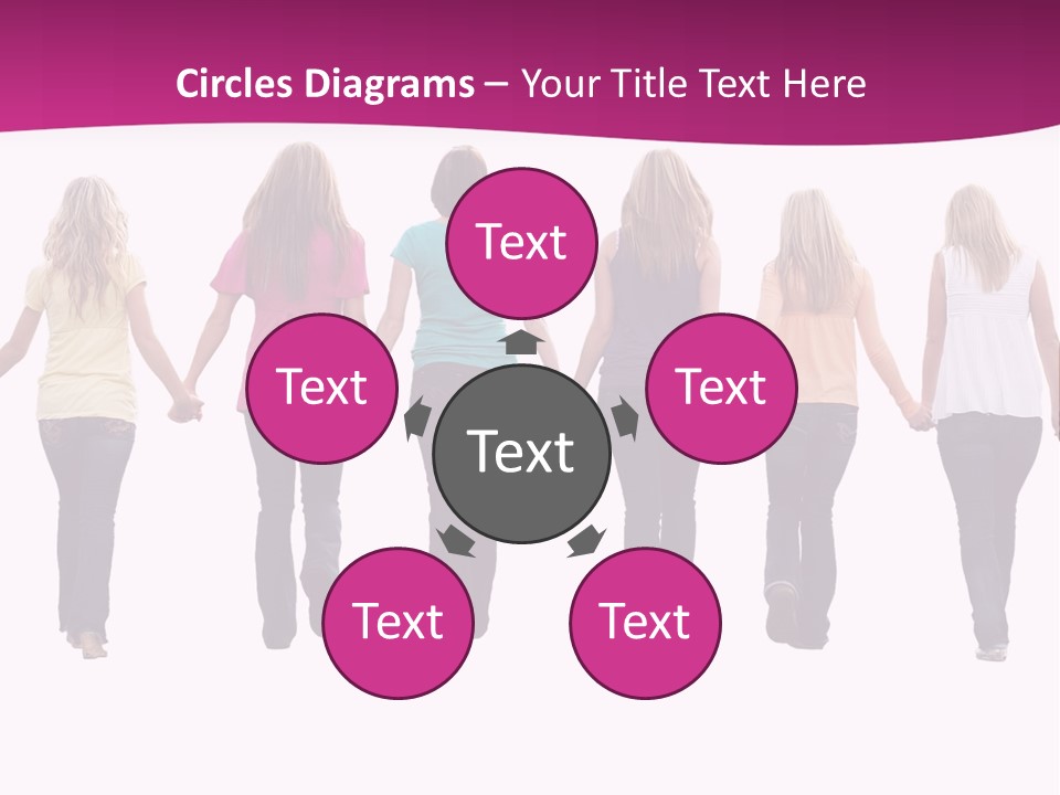 Ten Beautiful Young Women, Walking Hand In Hand. PowerPoint Template