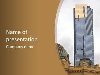 The Dome Of Flinders Street Railway Station, With The Mighty Eureka Tower In The Background. PowerPoint Template