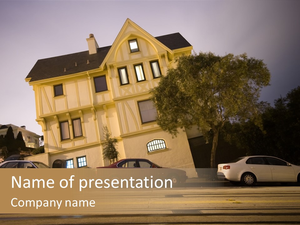 A White Car Is Parked In Front Of A House PowerPoint Template