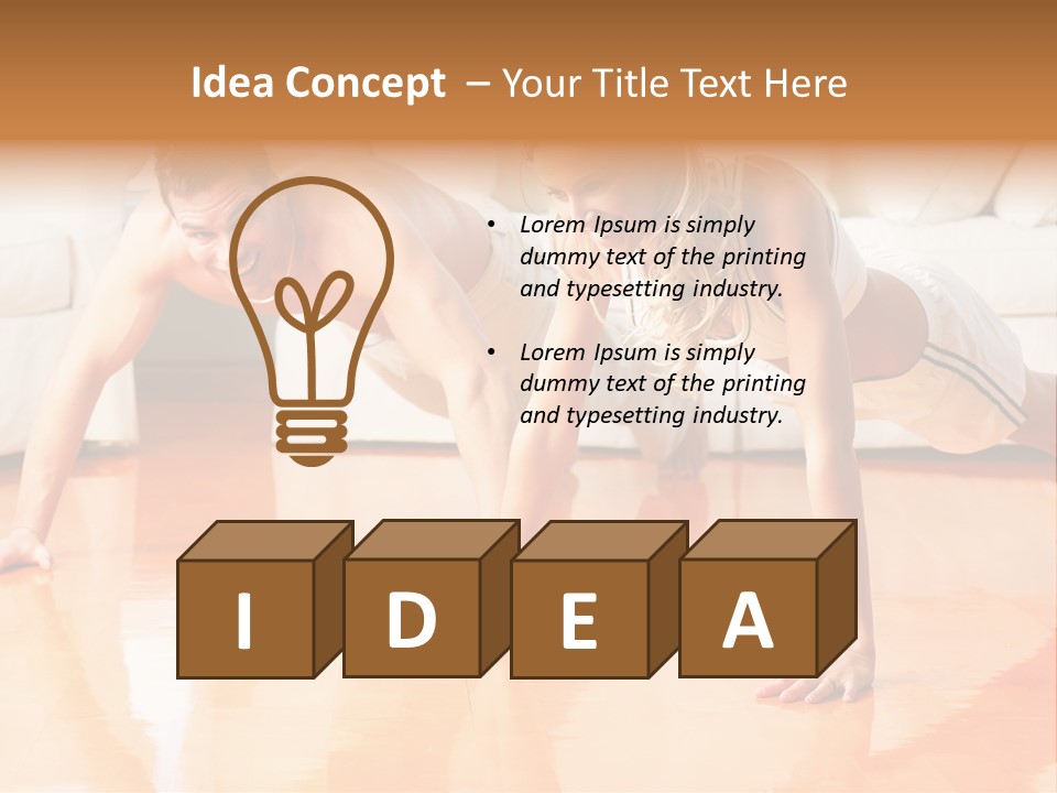 Young Man And Woman Woman Doing Exercise In The Sunny Room PowerPoint Template