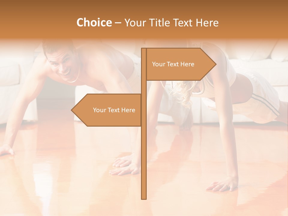 Young Man And Woman Woman Doing Exercise In The Sunny Room PowerPoint Template