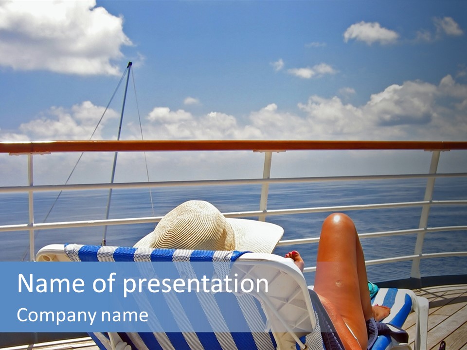 A Woman Sits On The Upper Deck Of A Cruise Ship And Overlooks The Ocean PowerPoint Template