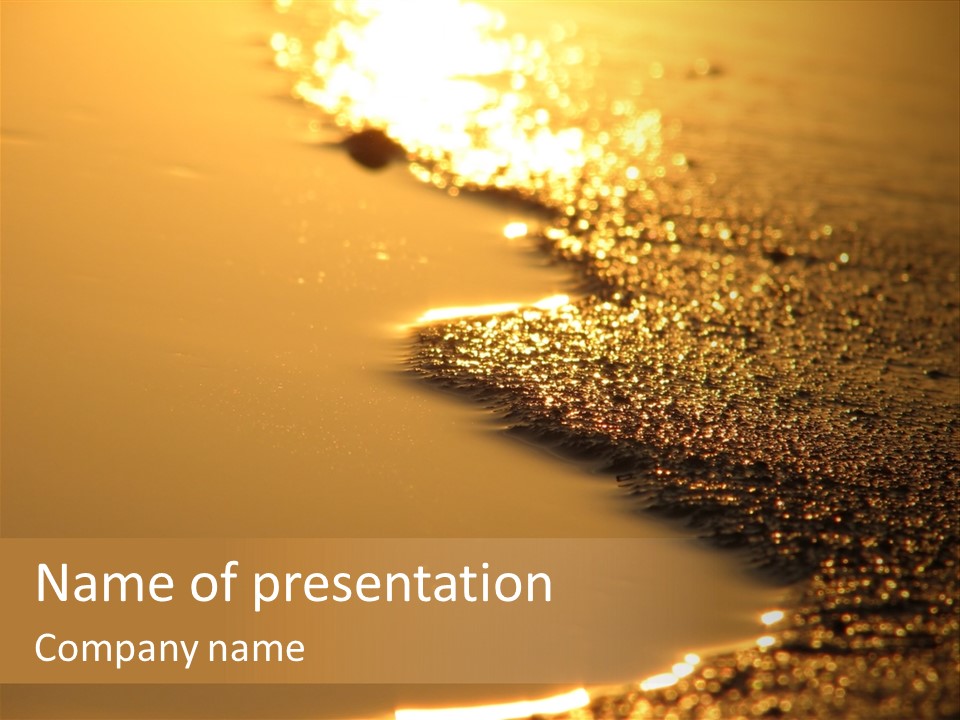 Golden Reflection Of The Sunset In The Sand. PowerPoint Template