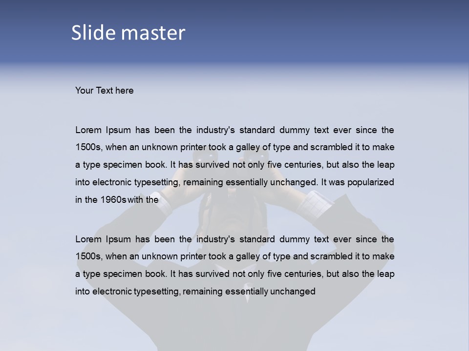 Businessman Looking Through Binoculars With A Blue Sky As Background PowerPoint Template