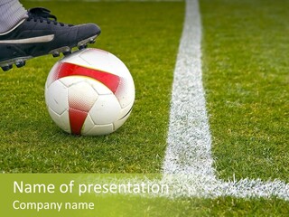 Image Of A Soccer Player Touching The Ball PowerPoint Template