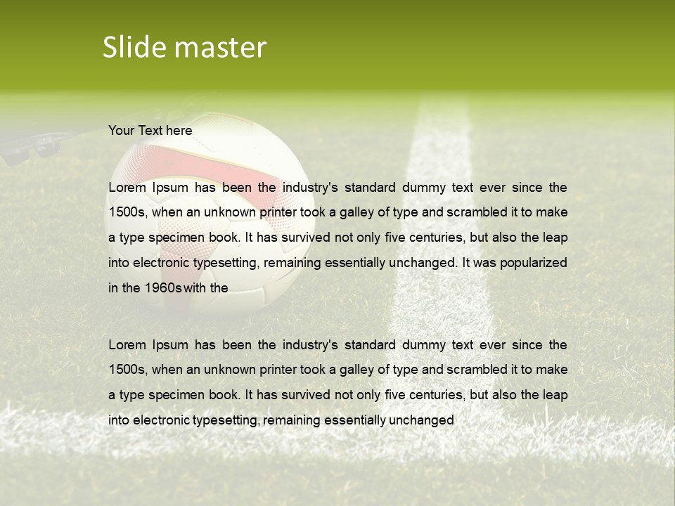 Image Of A Soccer Player Touching The Ball PowerPoint Template