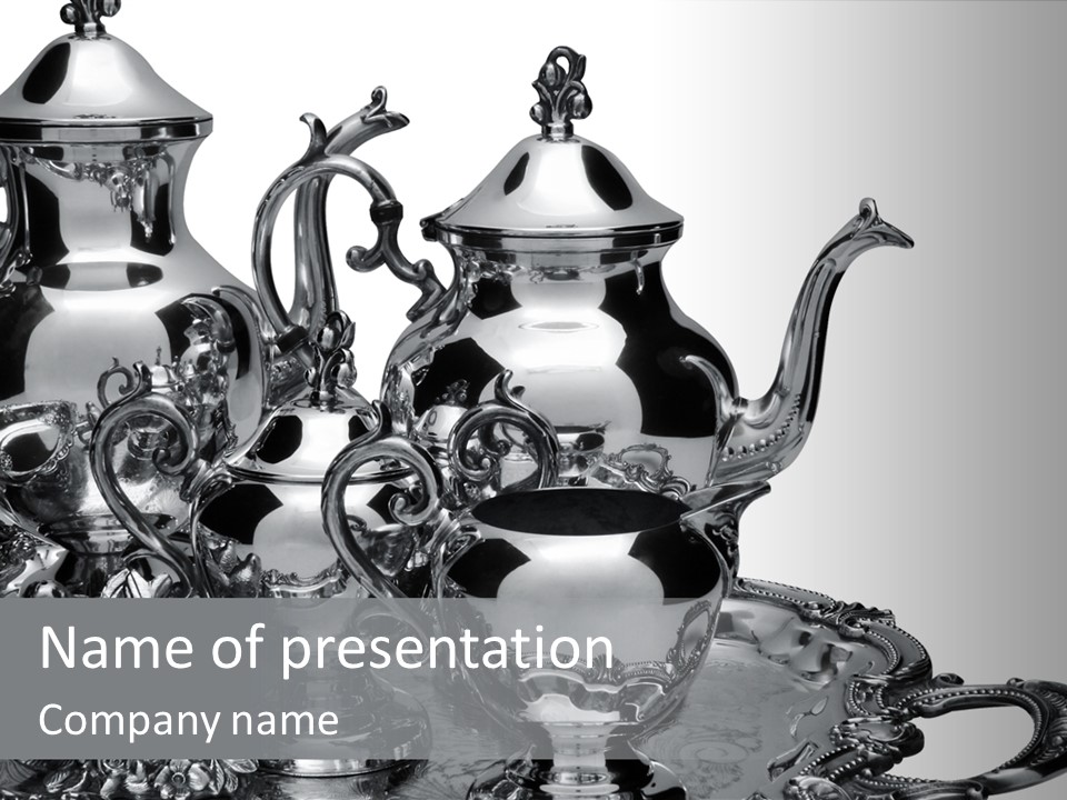 Silver Tea Set On White PowerPoint Template