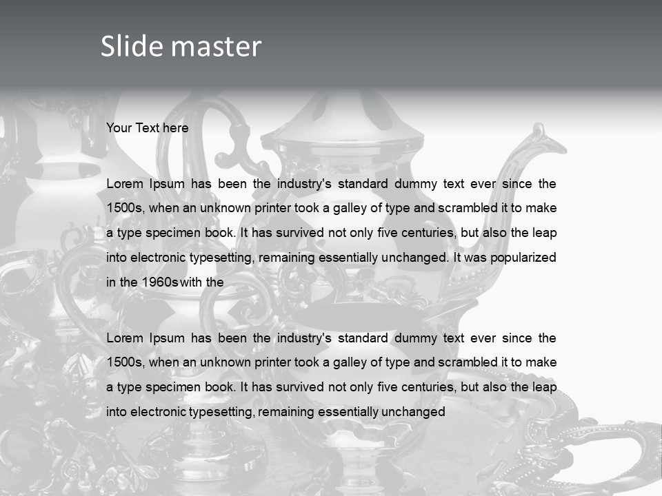 Silver Tea Set On White PowerPoint Template