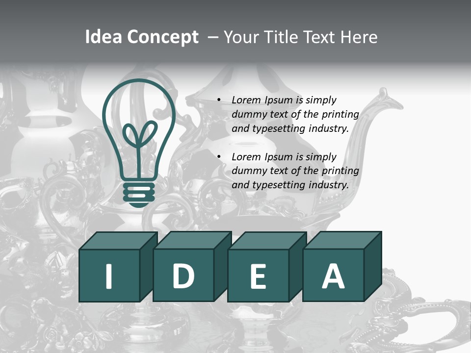 Silver Tea Set On White PowerPoint Template