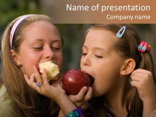 Girls With Apples PowerPoint Template