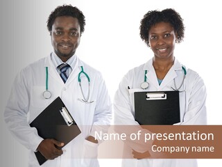 A Couple Of Doctors Standing Next To Each Other PowerPoint Template