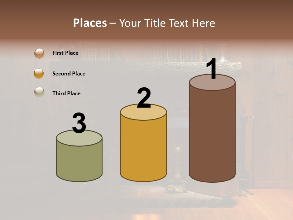 Stone Fireplace With Books On The Mantel And The Fire Blazing Inside With Natural Light PowerPoint Template