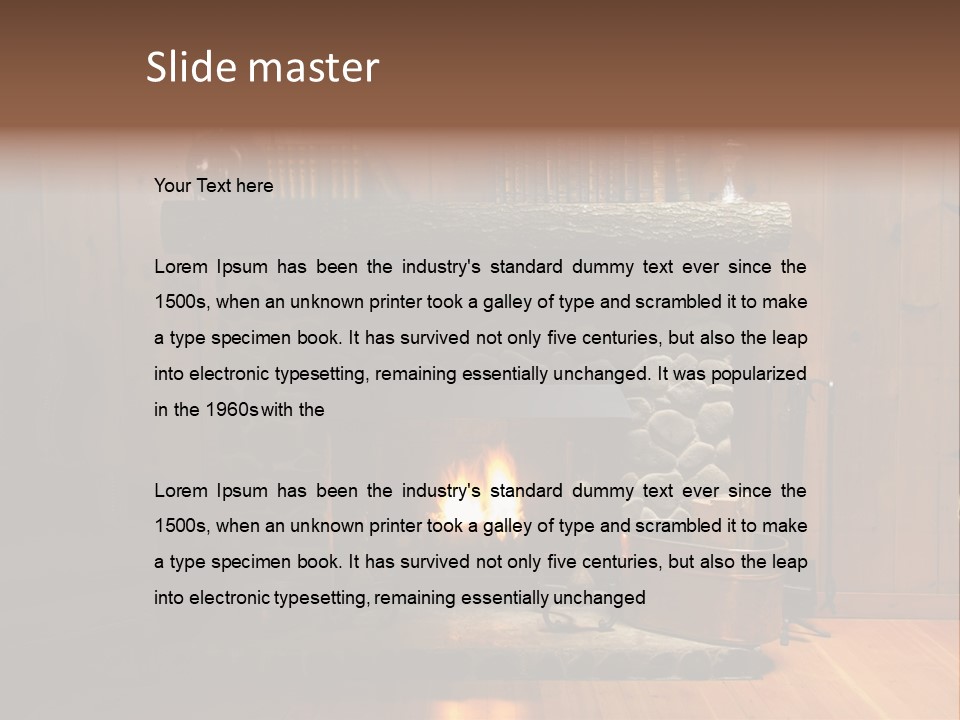 Stone Fireplace With Books On The Mantel And The Fire Blazing Inside With Natural Light PowerPoint Template