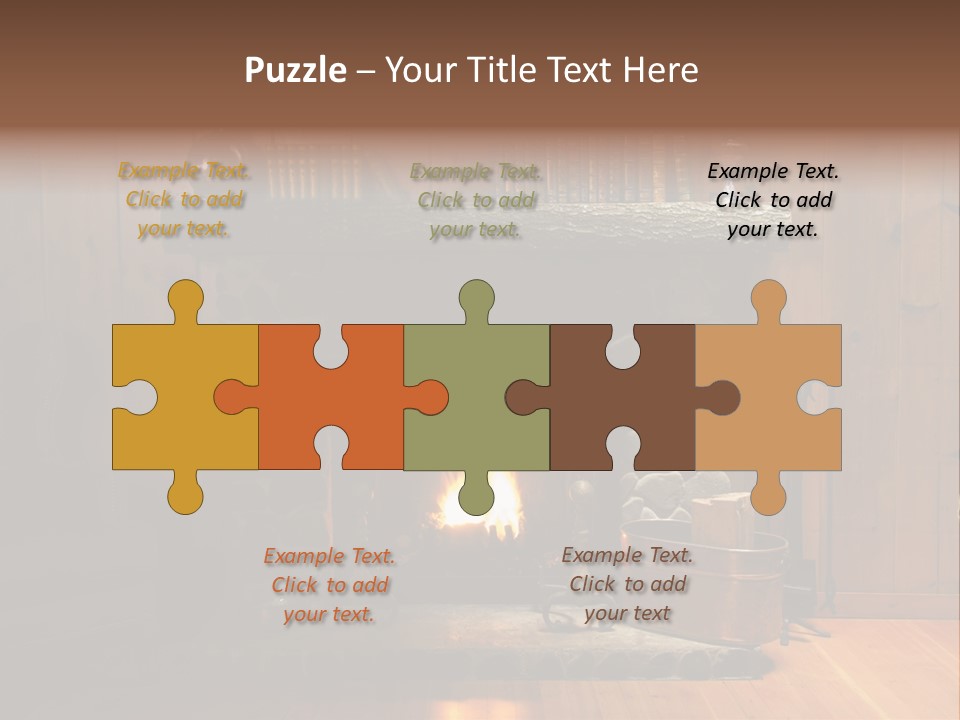 Stone Fireplace With Books On The Mantel And The Fire Blazing Inside With Natural Light PowerPoint Template