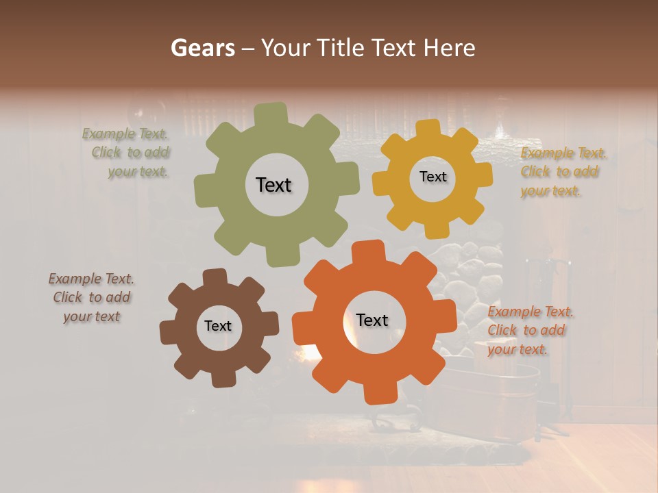 Stone Fireplace With Books On The Mantel And The Fire Blazing Inside With Natural Light PowerPoint Template