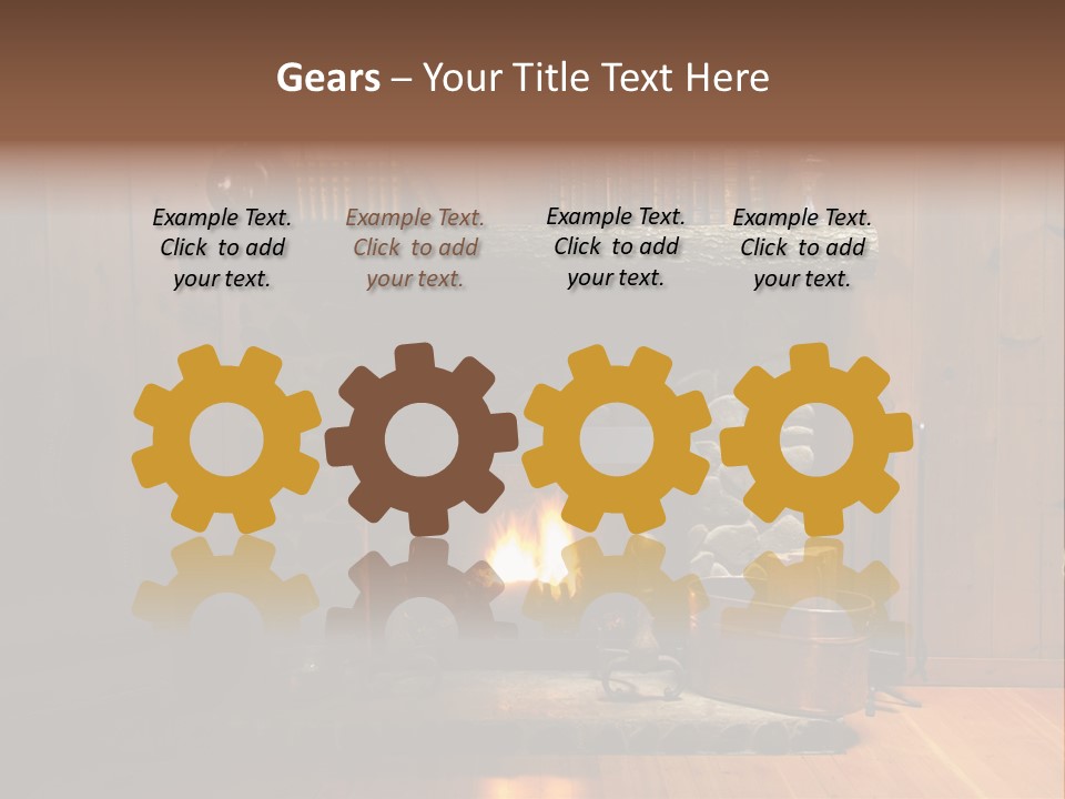 Stone Fireplace With Books On The Mantel And The Fire Blazing Inside With Natural Light PowerPoint Template