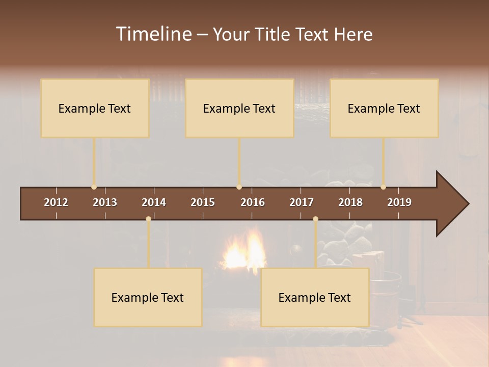 Stone Fireplace With Books On The Mantel And The Fire Blazing Inside With Natural Light PowerPoint Template