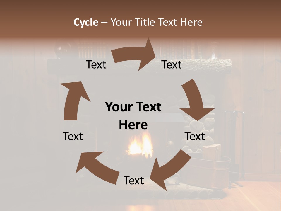 Stone Fireplace With Books On The Mantel And The Fire Blazing Inside With Natural Light PowerPoint Template