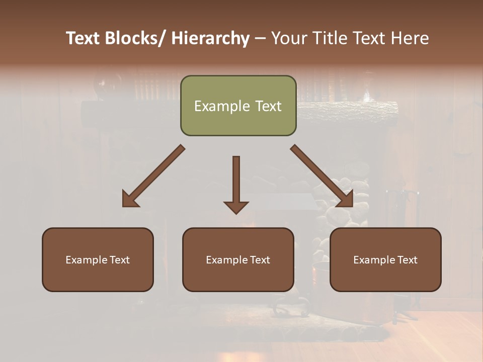 Stone Fireplace With Books On The Mantel And The Fire Blazing Inside With Natural Light PowerPoint Template