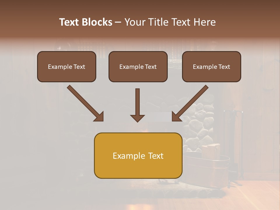 Stone Fireplace With Books On The Mantel And The Fire Blazing Inside With Natural Light PowerPoint Template