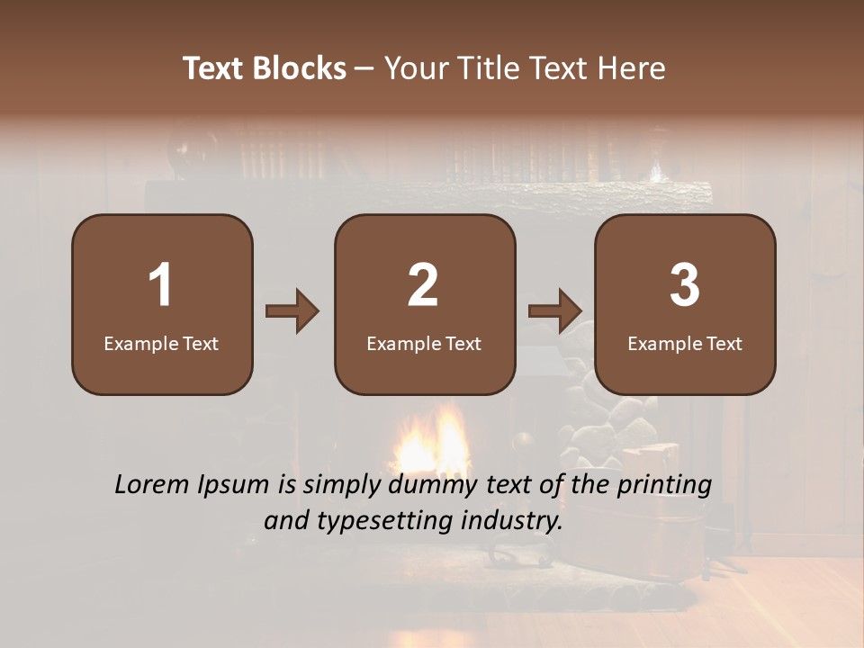 Stone Fireplace With Books On The Mantel And The Fire Blazing Inside With Natural Light PowerPoint Template