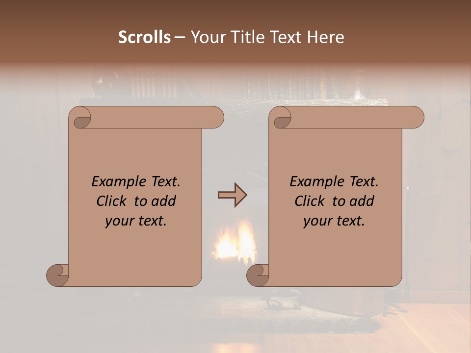 Stone Fireplace With Books On The Mantel And The Fire Blazing Inside With Natural Light PowerPoint Template