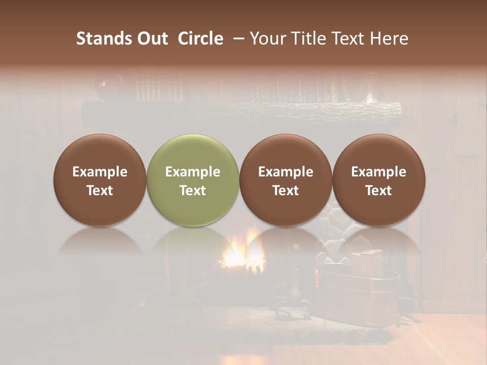 Stone Fireplace With Books On The Mantel And The Fire Blazing Inside With Natural Light PowerPoint Template