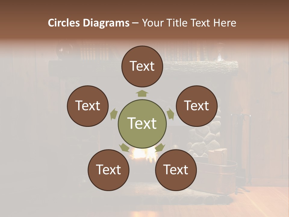 Stone Fireplace With Books On The Mantel And The Fire Blazing Inside With Natural Light PowerPoint Template