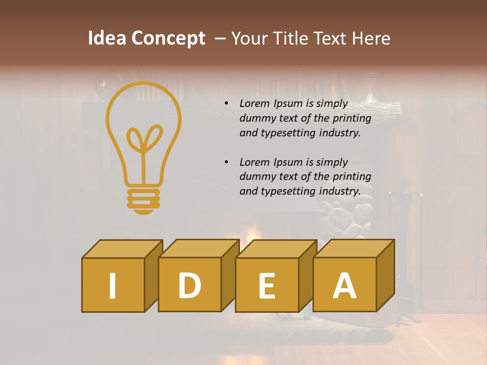 Stone Fireplace With Books On The Mantel And The Fire Blazing Inside With Natural Light PowerPoint Template