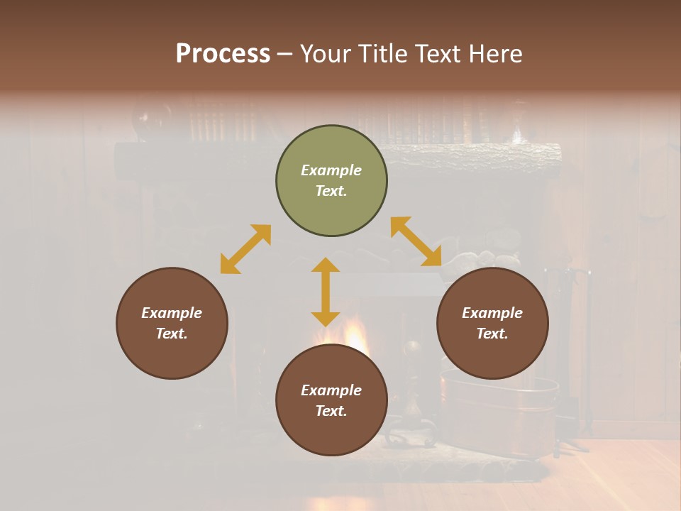 Stone Fireplace With Books On The Mantel And The Fire Blazing Inside With Natural Light PowerPoint Template