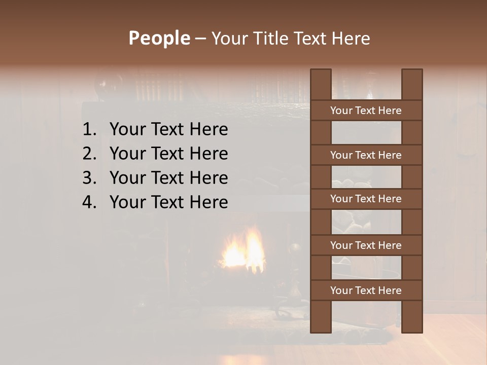 Stone Fireplace With Books On The Mantel And The Fire Blazing Inside With Natural Light PowerPoint Template